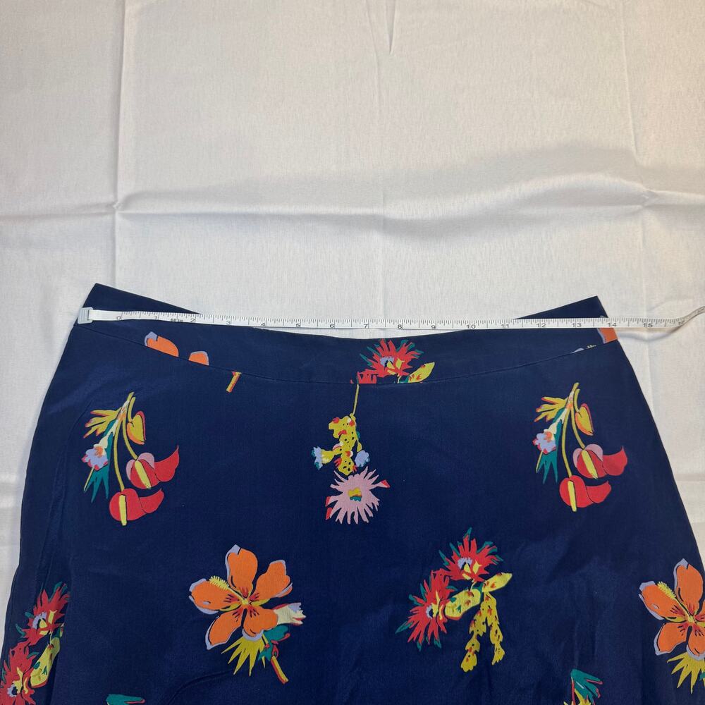 Madewell Silk Midi Skirt Women's 10 Navy Botanical Resort Euro Vacation Cruise - Picture 10 of 16